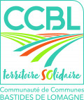 Le logo reprend le sigle de la CCBL, l'image des vallons du territoire, la signature "Territoire solidaire"