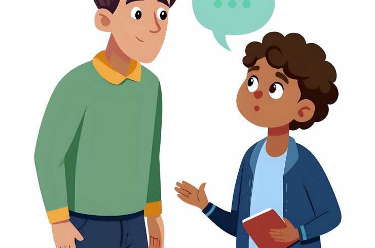 Illustration dessin numérique d'une discussion d'un jeune et d'un adulte